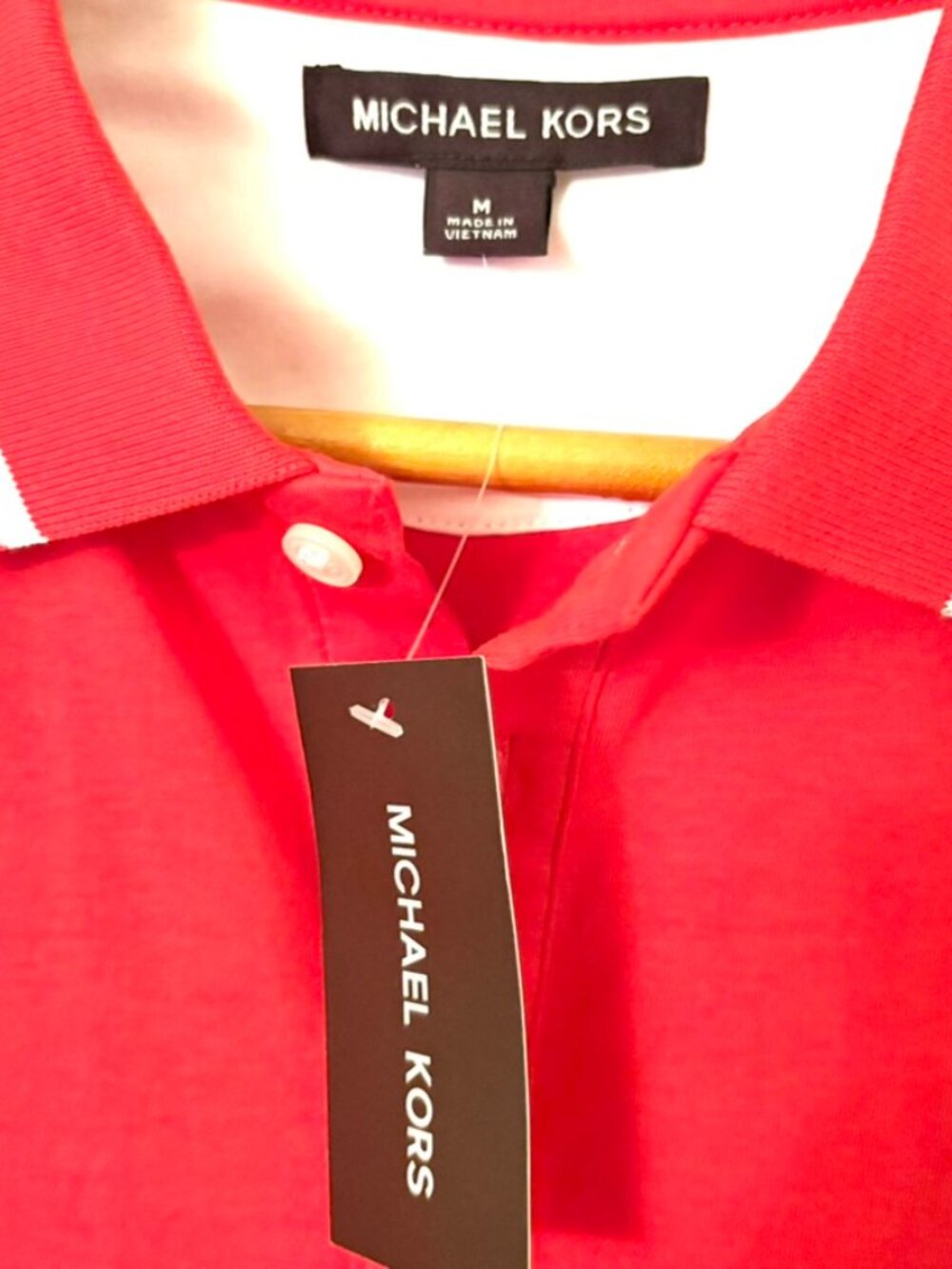 NWT Michael Kors Men’s Red Polo Shirt, Cotton, Signature MK, Size M